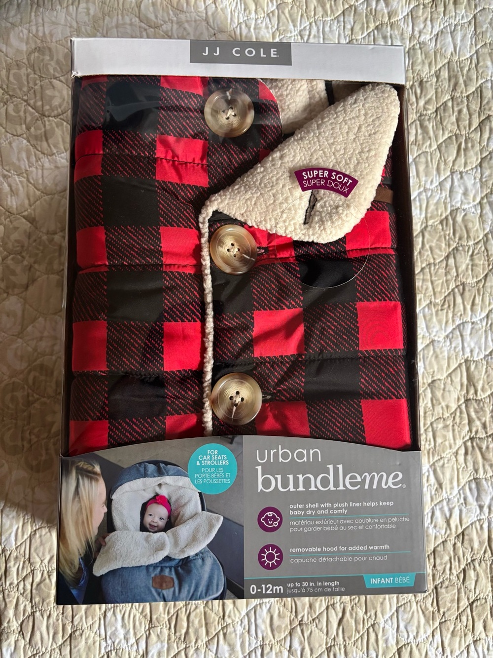 JJ Cole Buffalo Check Infant Footmuff in Red and Black